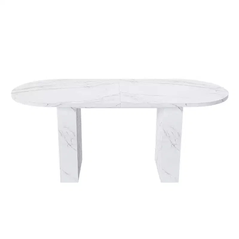62.9 Oval Dining Table for 6 Marble Top Kitchen Table with Wood Strip Base Modern Farmhouse with Waterproof Scratch Resistant Surface White