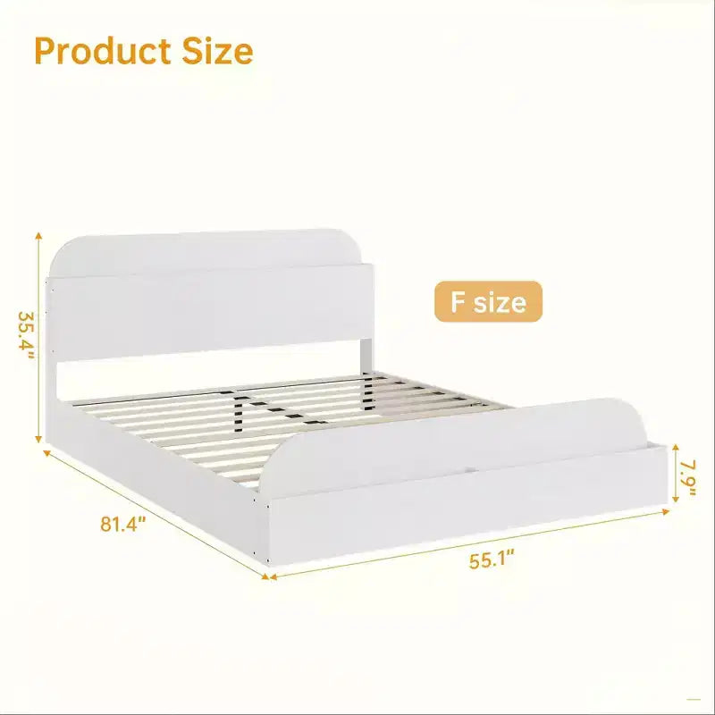 Queen Size Bed Frame, Wooden Beds with Storage Headboard and Raised-Foodboard, Twin-Floor Low Platform Bed for Bedroom,, No Box Spring Needed