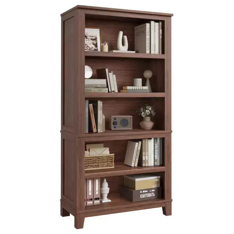 71 Farmhouse Bookcase w/Adjustable Shelves & 31.5 Width, 5 Tier Tall Bookshelf with Wooden Legs, Vintage Book Shelf for Living Room Office