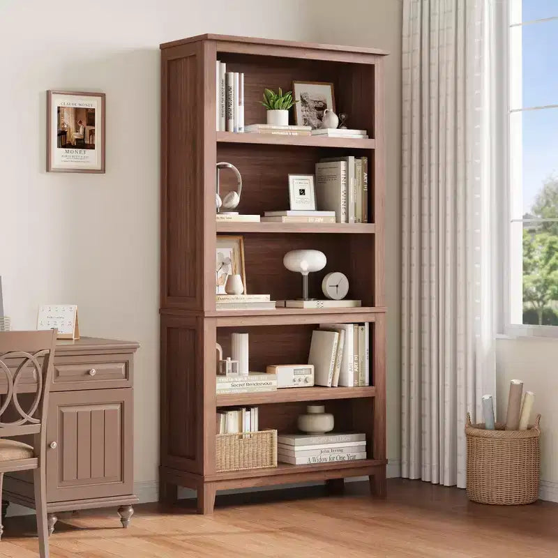 71 Farmhouse Bookcase w/Adjustable Shelves & 31.5 Width, 5 Tier Tall Bookshelf with Wooden Legs, Vintage Book Shelf for Living Room Office