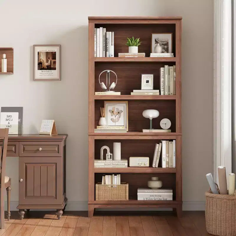 71 Farmhouse Bookcase w/Adjustable Shelves & 31.5 Width, 5 Tier Tall Bookshelf with Wooden Legs, Vintage Book Shelf for Living Room Office