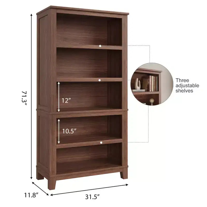 71 Farmhouse Bookcase w/Adjustable Shelves & 31.5 Width, 5 Tier Tall Bookshelf with Wooden Legs, Vintage Book Shelf for Living Room Office