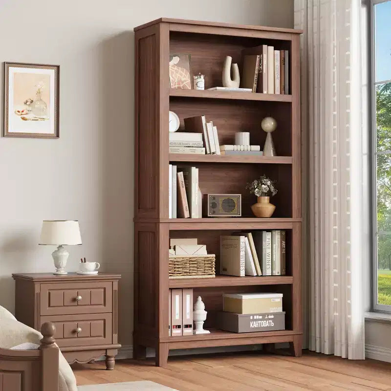 71 Farmhouse Bookcase w/Adjustable Shelves & 31.5 Width, 5 Tier Tall Bookshelf with Wooden Legs, Vintage Book Shelf for Living Room Office