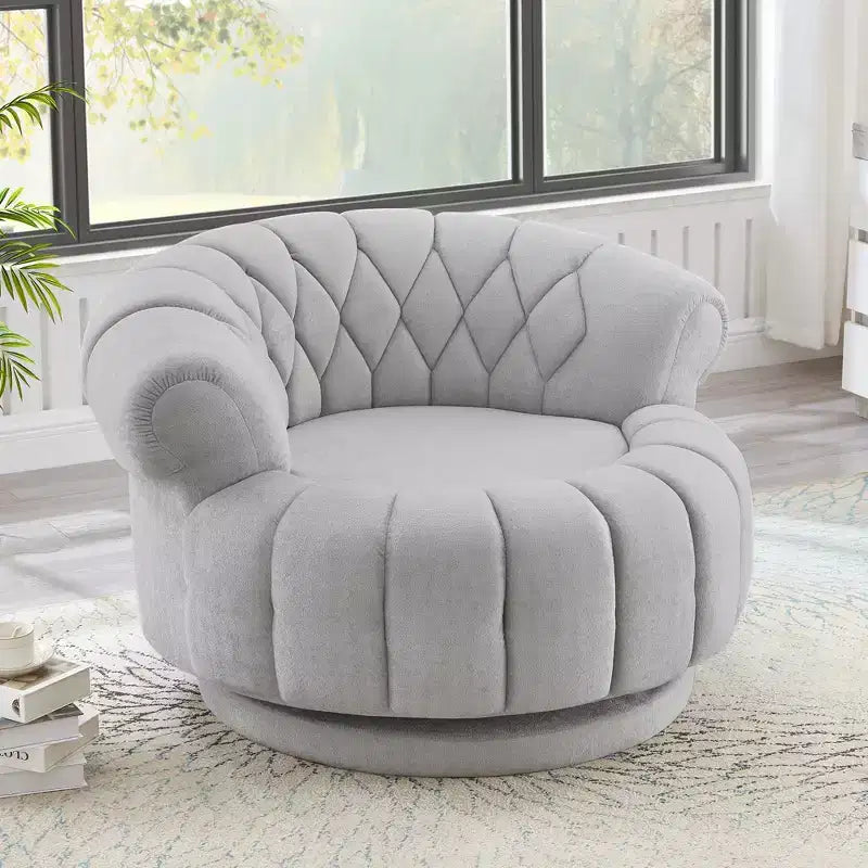GDFStudio Fanny 360 Swivel Round Barrel Club Chair with Curved Armrests