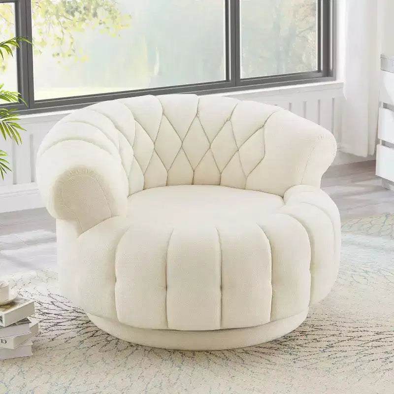 GDFStudio Fanny 360 Swivel Round Barrel Club Chair with Curved Armrests