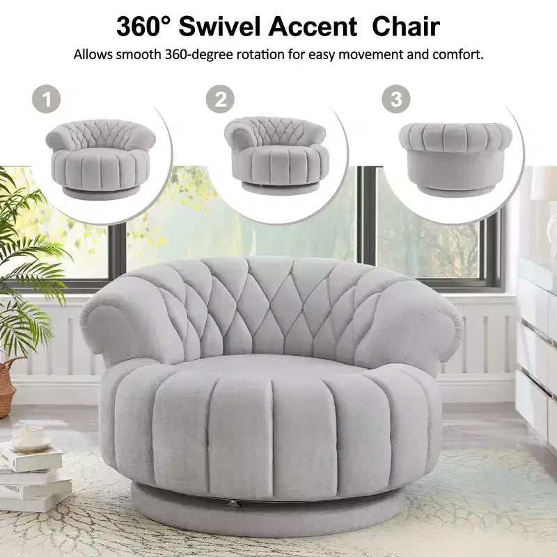 GDFStudio Fanny 360 Swivel Round Barrel Club Chair with Curved Armrests