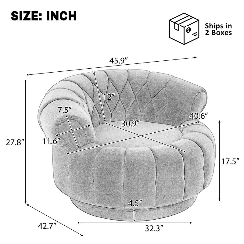 GDFStudio Fanny 360 Swivel Round Barrel Club Chair with Curved Armrests