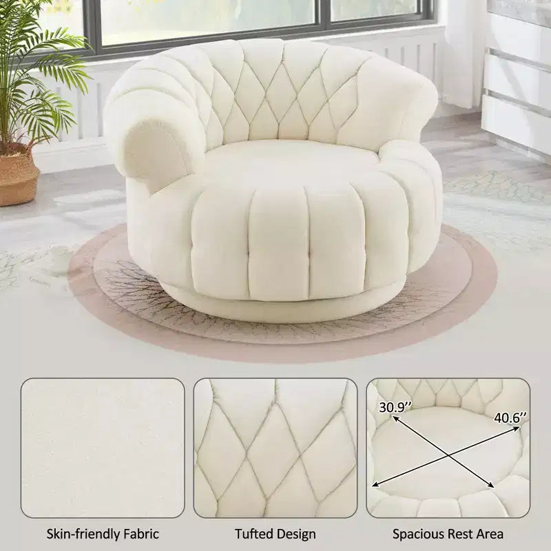 GDFStudio Fanny 360 Swivel Round Barrel Club Chair with Curved Armrests