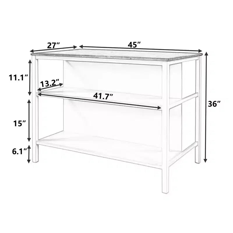 Whisen Rustic 45 Stationary Kitchen Island Cart, Rubber Wood Butcher Block Dining Table Prep Table with 2 Open Shelves - Walnut & Cream White
