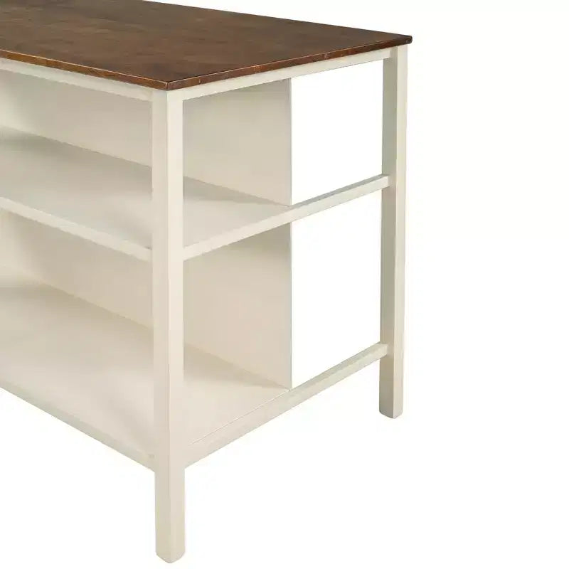 Whisen Rustic 45 Stationary Kitchen Island Cart, Rubber Wood Butcher Block Dining Table Prep Table with 2 Open Shelves - Walnut & Cream White