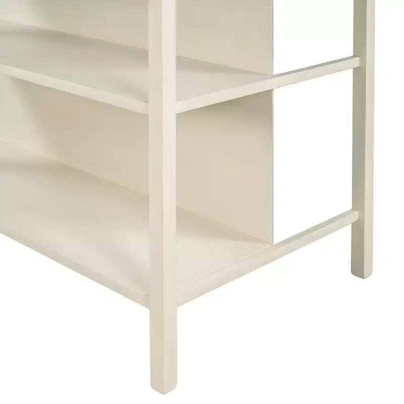 Whisen Rustic 45 Stationary Kitchen Island Cart, Rubber Wood Butcher Block Dining Table Prep Table with 2 Open Shelves - Walnut & Cream White