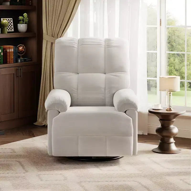 Recliner Chair, 360 Swivel Rocker Glider Nursery Chair with Padded Armrest and Deep Seat, Chenille Upholstered Reclining Sofa Chair for Living Room
