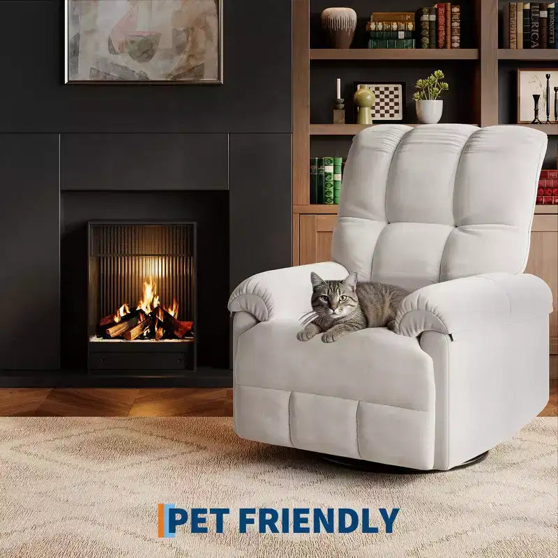 Recliner Chair, 360 Swivel Rocker Glider Nursery Chair with Padded Armrest and Deep Seat, Chenille Upholstered Reclining Sofa Chair for Living Room