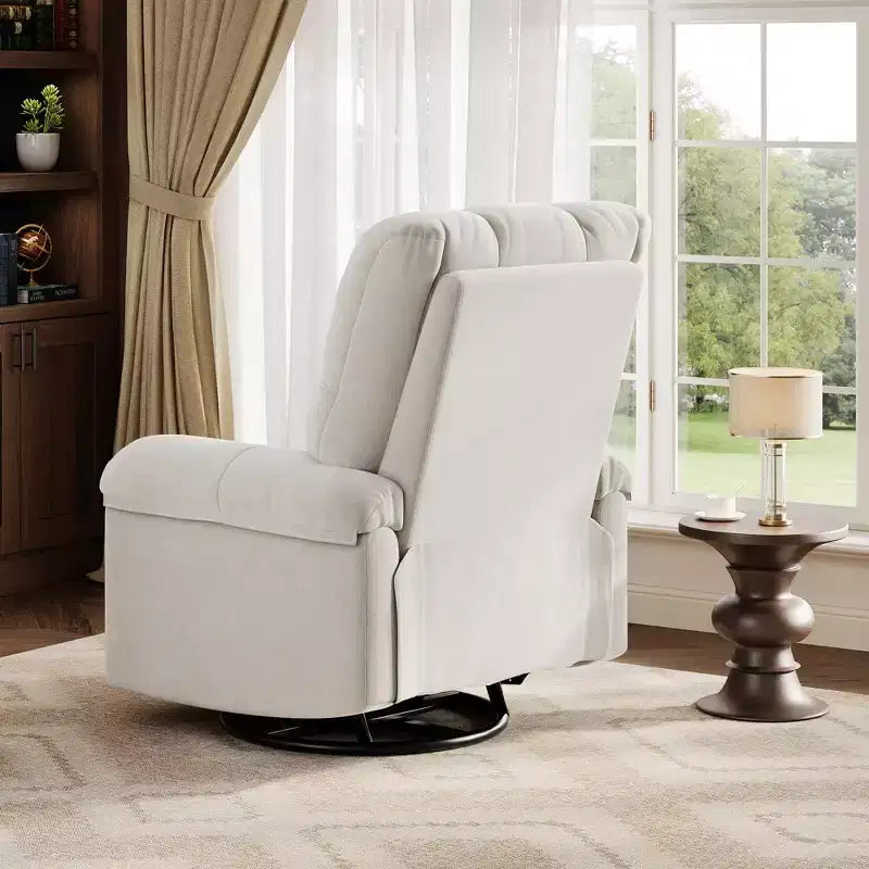 Recliner Chair, 360 Swivel Rocker Glider Nursery Chair with Padded Armrest and Deep Seat, Chenille Upholstered Reclining Sofa Chair for Living Room