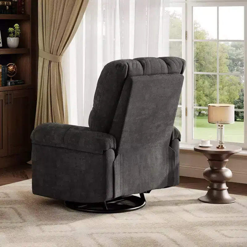 Recliner Chair, 360 Swivel Rocker Glider Nursery Chair with Padded Armrest and Deep Seat, Chenille Upholstered Reclining Sofa Chair for Living Room