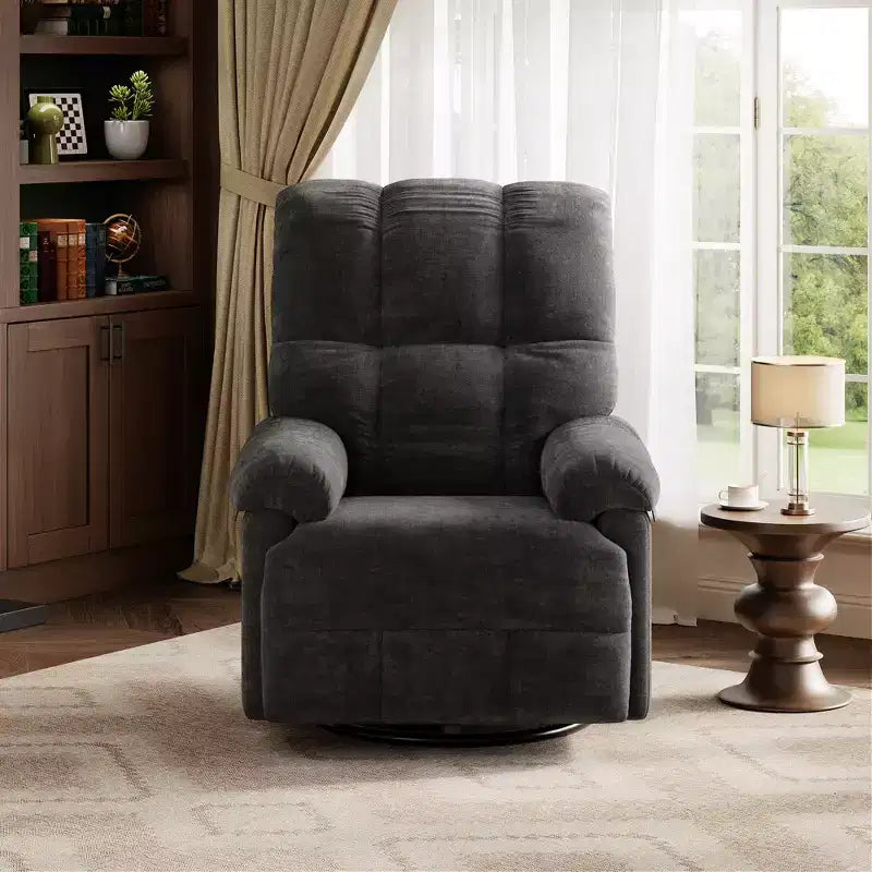 Recliner Chair, 360 Swivel Rocker Glider Nursery Chair with Padded Armrest and Deep Seat, Chenille Upholstered Reclining Sofa Chair for Living Room