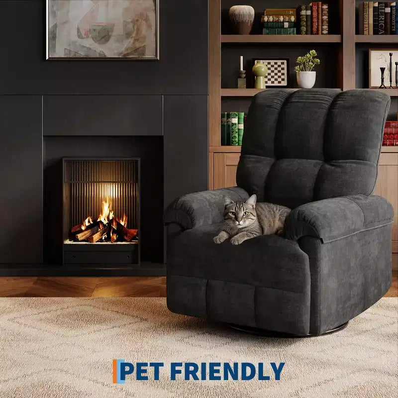 Recliner Chair, 360 Swivel Rocker Glider Nursery Chair with Padded Armrest and Deep Seat, Chenille Upholstered Reclining Sofa Chair for Living Room