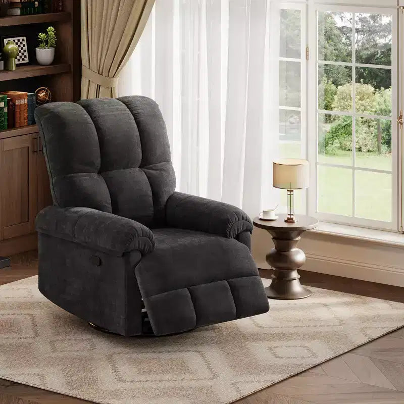 Recliner Chair, 360 Swivel Rocker Glider Nursery Chair with Padded Armrest and Deep Seat, Chenille Upholstered Reclining Sofa Chair for Living Room