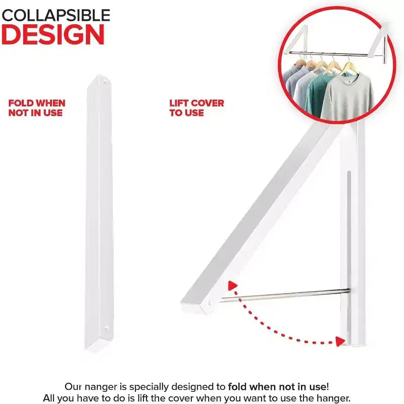 Wall-Mounted Retractable Double Foldable Clothing Rack w/ Extension Rod, White (20 Count)