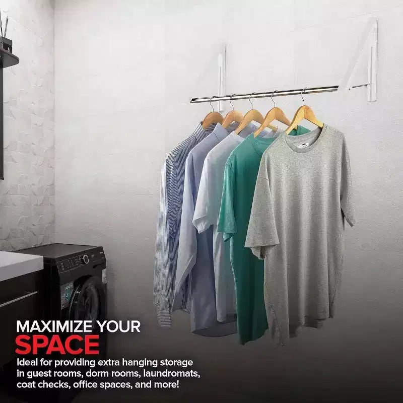 Wall-Mounted Retractable Double Foldable Clothing Rack w/ Extension Rod, White (20 Count)