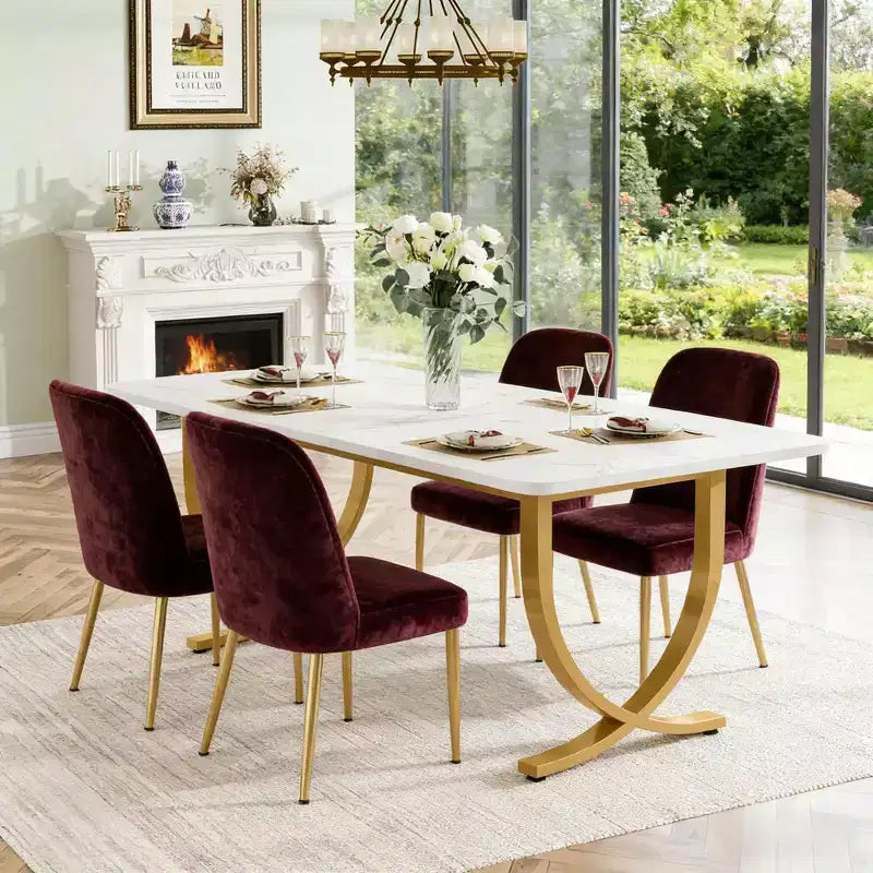 Modern Dining Table Kitchen Table with Faux Marble Table Top