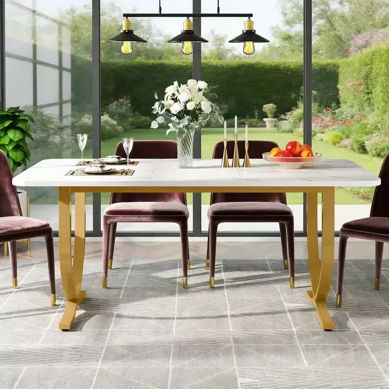 Modern Dining Table Kitchen Table with Faux Marble Table Top