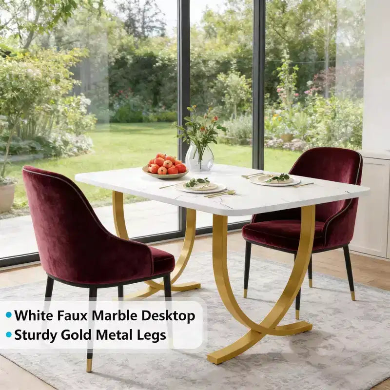 Modern Dining Table Kitchen Table with Faux Marble Table Top