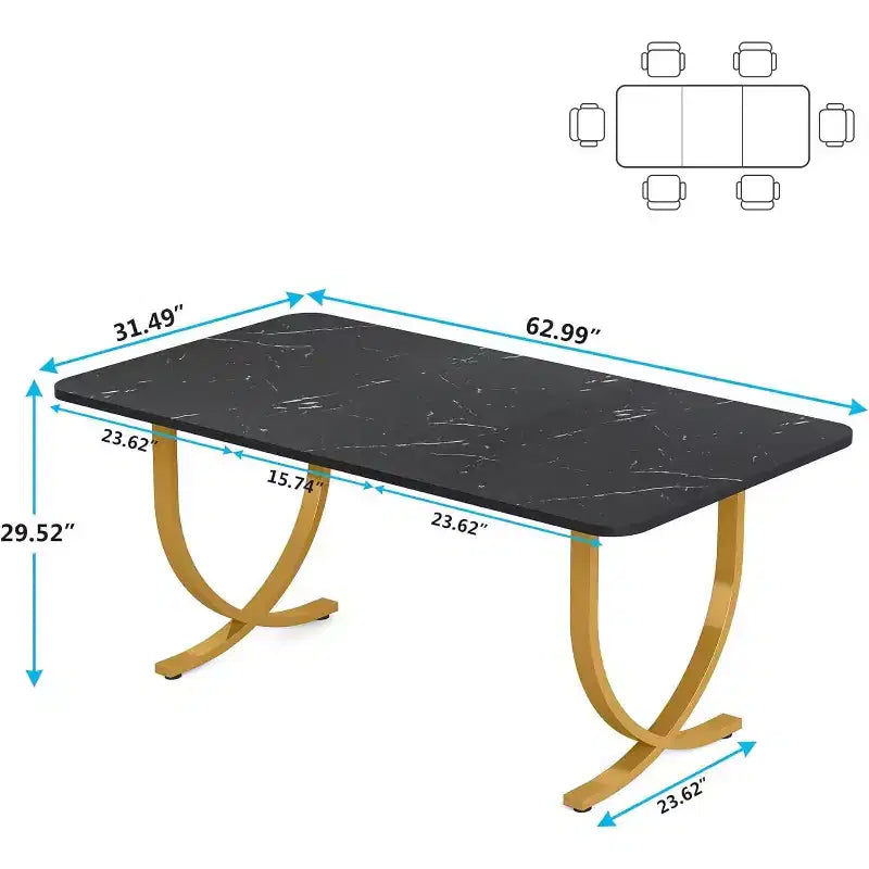 Modern Dining Table Kitchen Table with Faux Marble Table Top