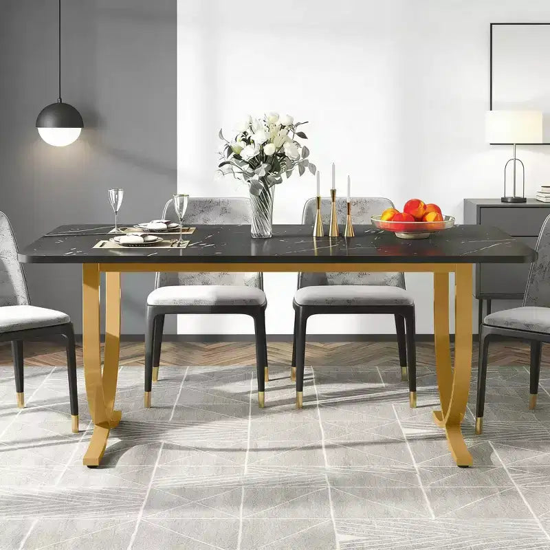 Modern Dining Table Kitchen Table with Faux Marble Table Top