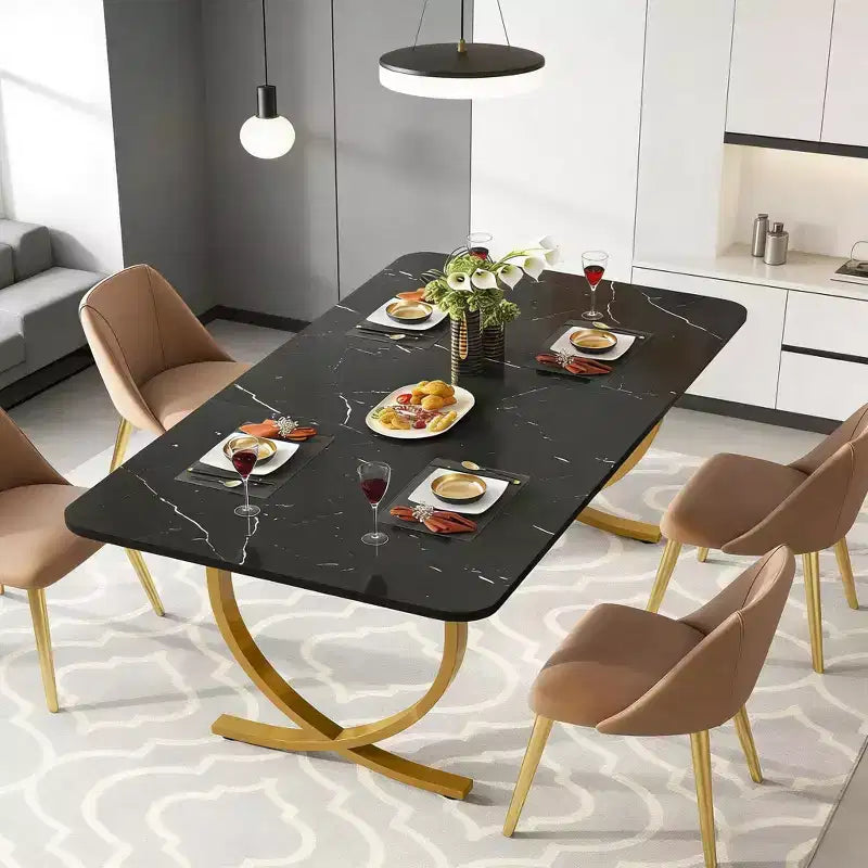Modern Dining Table Kitchen Table with Faux Marble Table Top