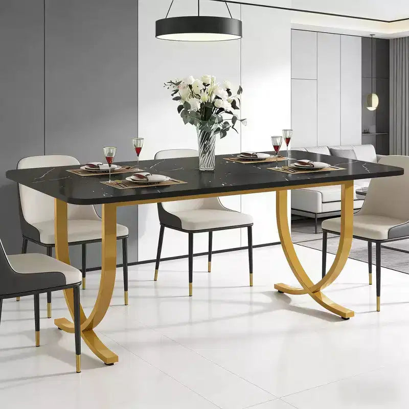 Modern Dining Table Kitchen Table with Faux Marble Table Top