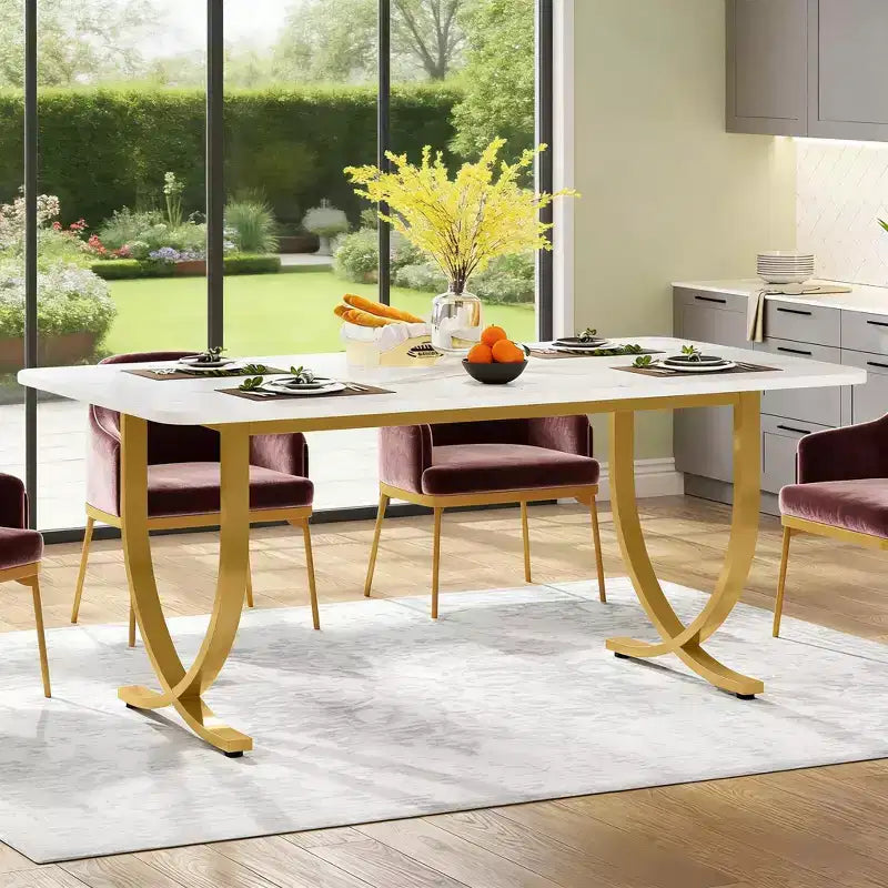 Modern Dining Table Kitchen Table with Faux Marble Table Top