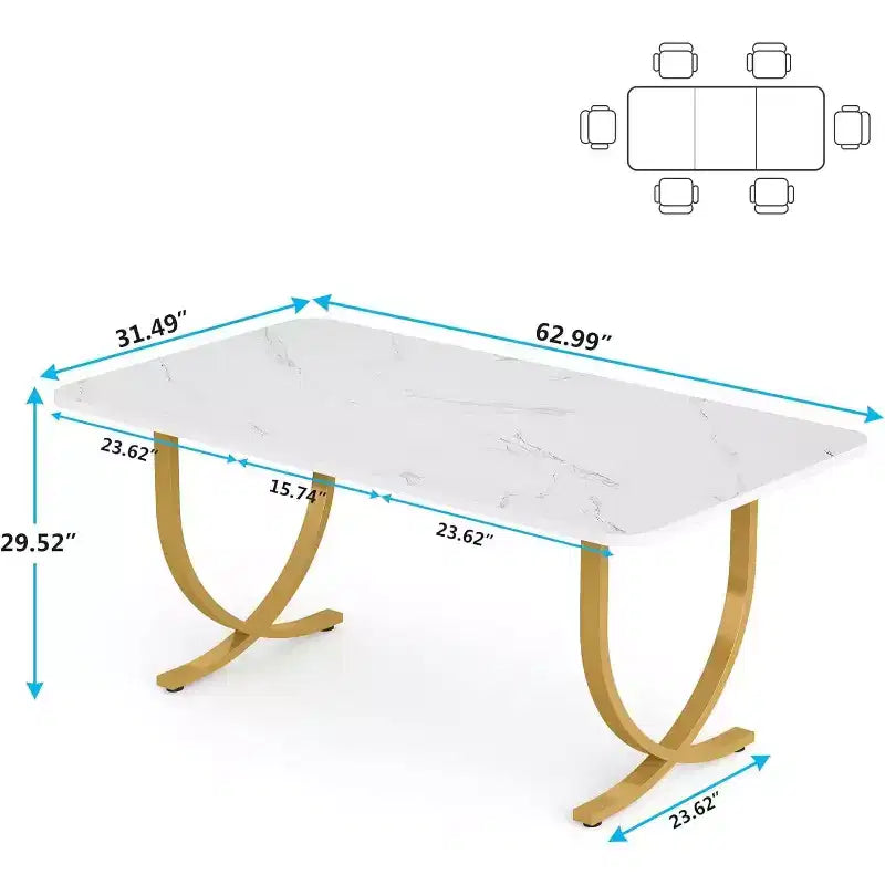 Modern Dining Table Kitchen Table with Faux Marble Table Top