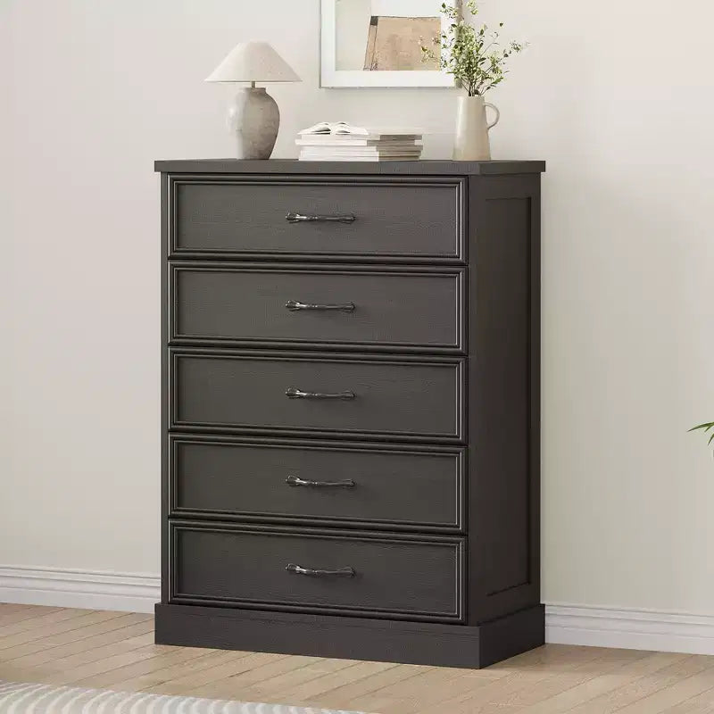 Commode COZONY à 5 tiroirs, commode haute en bois de 109 cm avec grands tiroirs, meuble de rangement moderne
