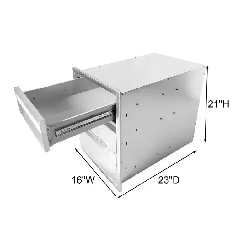 COZONY 16x23x21 Outdoor Kitchen Drawer, Triple-Layer Stainless Steel, Flush Mount, Silver