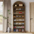 Lantine Shoe Storage Cabinet, 8-Tier Tall Shoe Organizer Cabinet, Large Wooden Freestanding Shoe Rack for Closet Entryway (Brown)