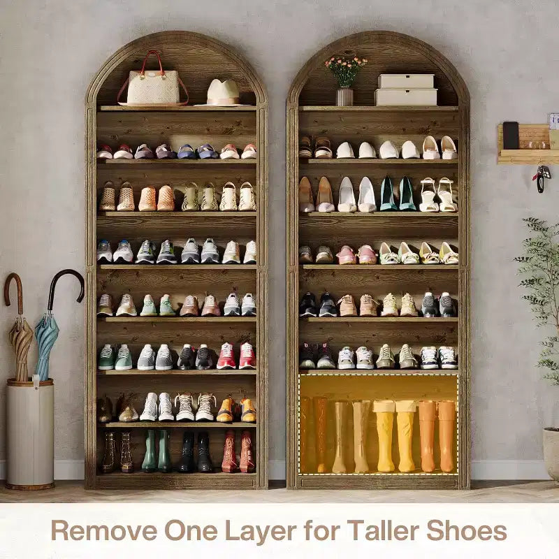 Lantine Shoe Storage Cabinet, 8-Tier Tall Shoe Organizer Cabinet, Large Wooden Freestanding Shoe Rack for Closet Entryway (Brown)