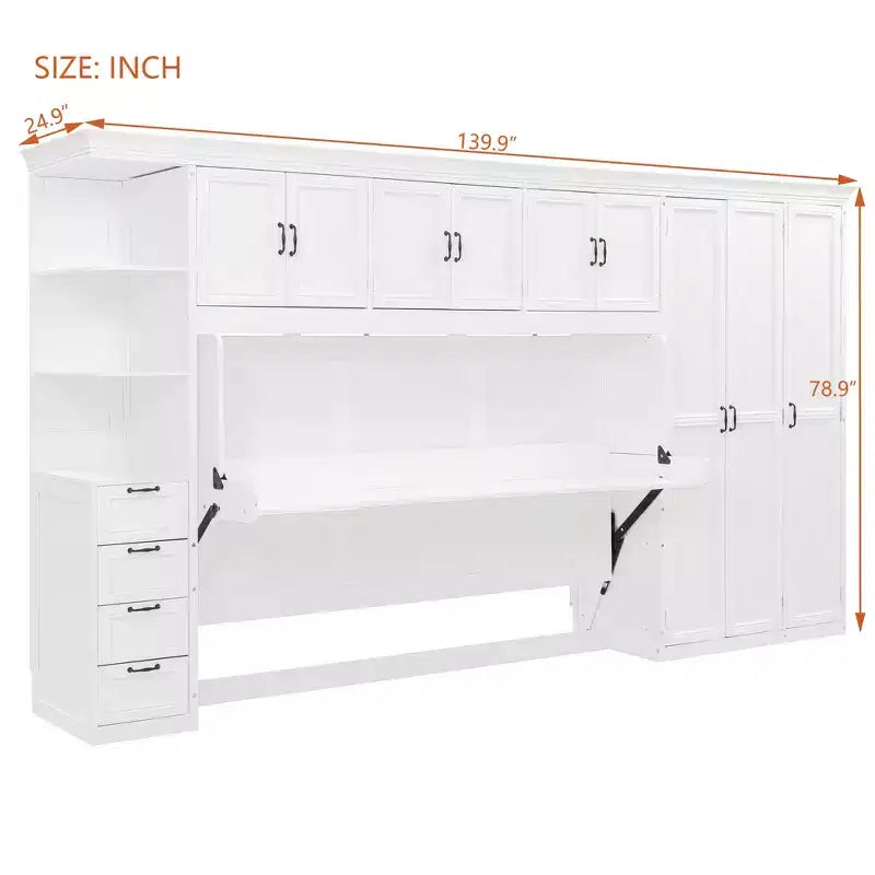 GDF Studio Lawson Twin Size Murphy Bed Wall Bed with Wardrobe, Cabinet and Desk