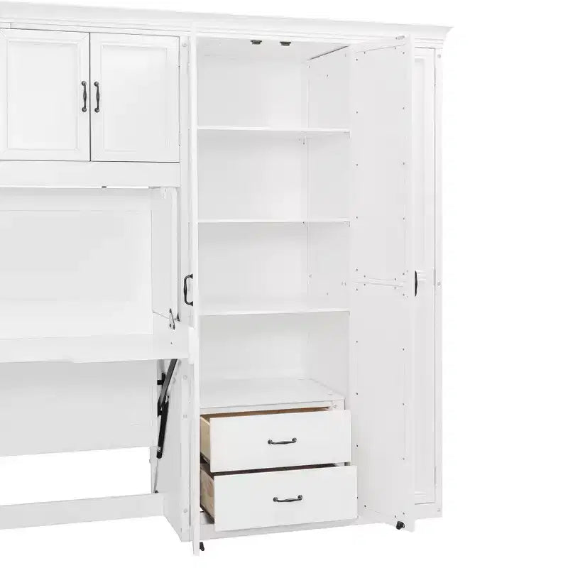 GDF Studio Lawson Twin Size Murphy Bed Wall Bed with Wardrobe, Cabinet and Desk