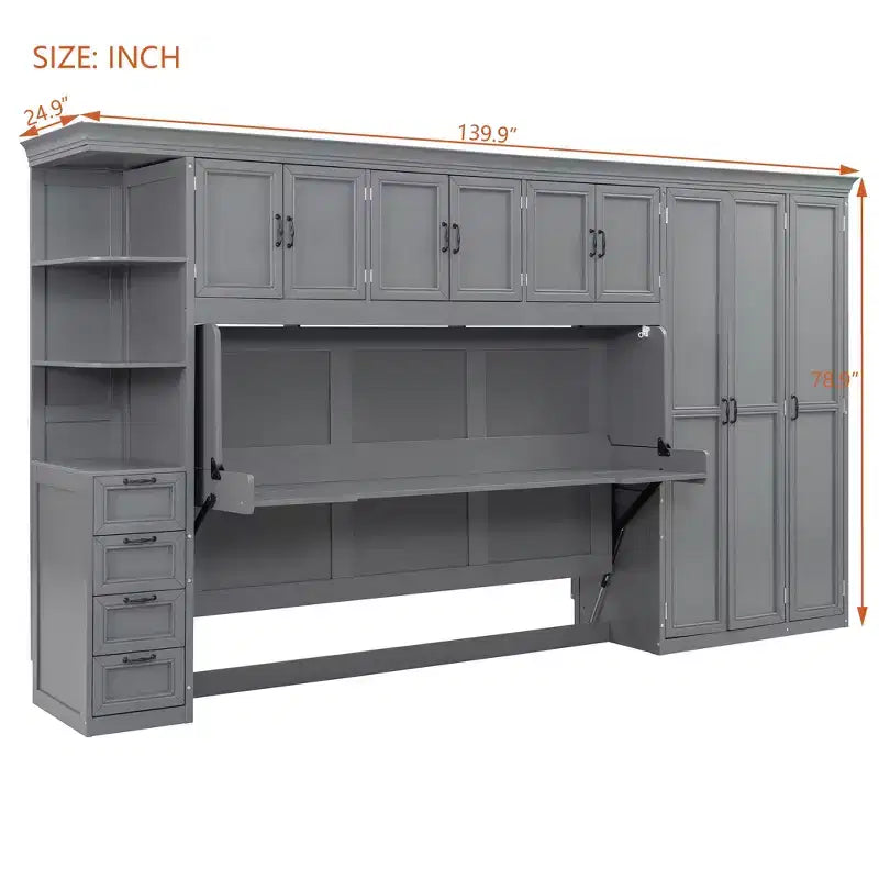GDF Studio Lawson Twin Size Murphy Bed Wall Bed with Wardrobe, Cabinet and Desk
