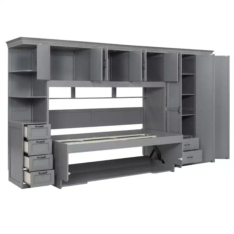 GDF Studio Lawson Twin Size Murphy Bed Wall Bed with Wardrobe, Cabinet and Desk