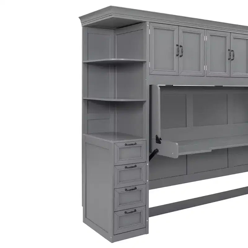 GDF Studio Lawson Twin Size Murphy Bed Wall Bed with Wardrobe, Cabinet and Desk