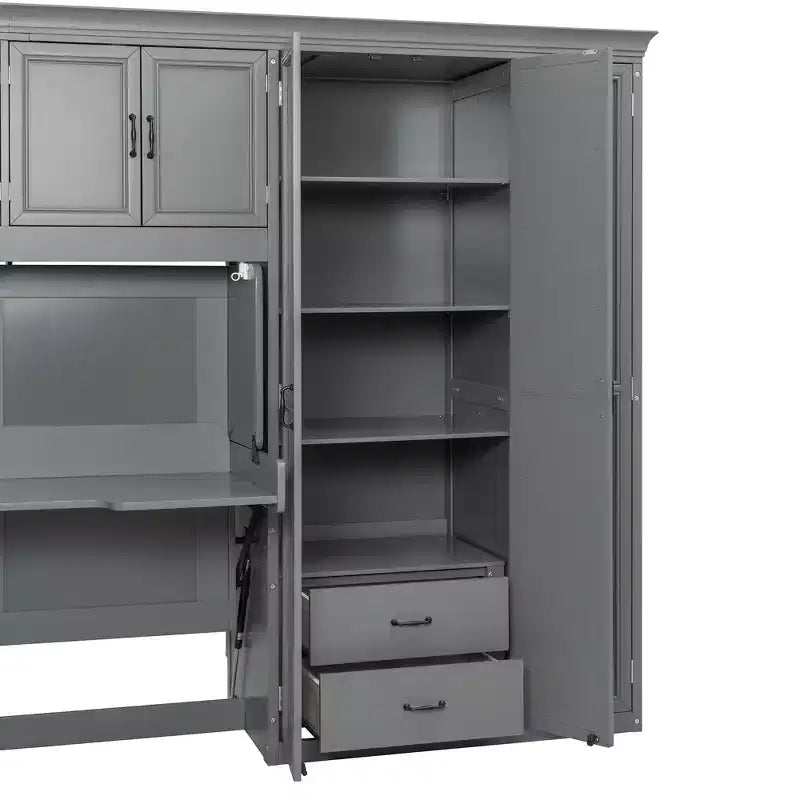 GDF Studio Lawson Twin Size Murphy Bed Wall Bed with Wardrobe, Cabinet and Desk