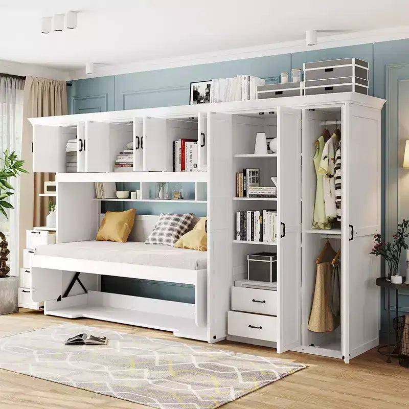GDF Studio Lawson Twin Size Murphy Bed Wall Bed with Wardrobe, Cabinet and Desk