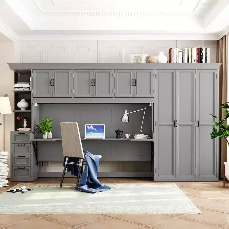GDF Studio Lawson Twin Size Murphy Bed Wall Bed with Wardrobe, Cabinet and Desk
