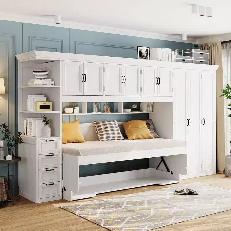 GDF Studio Lawson Twin Size Murphy Bed Wall Bed with Wardrobe, Cabinet and Desk