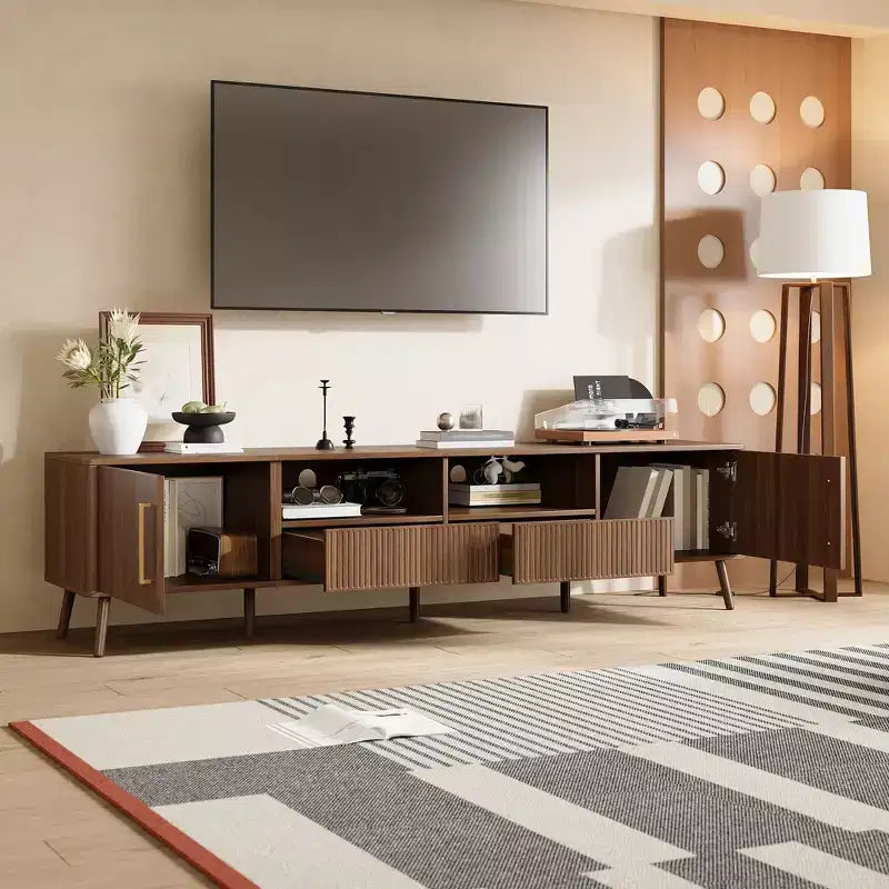 GDFStudio Saoirse 78 Modern Wood TV Entertainment Center with Soft-Close Doors, Open Shelf