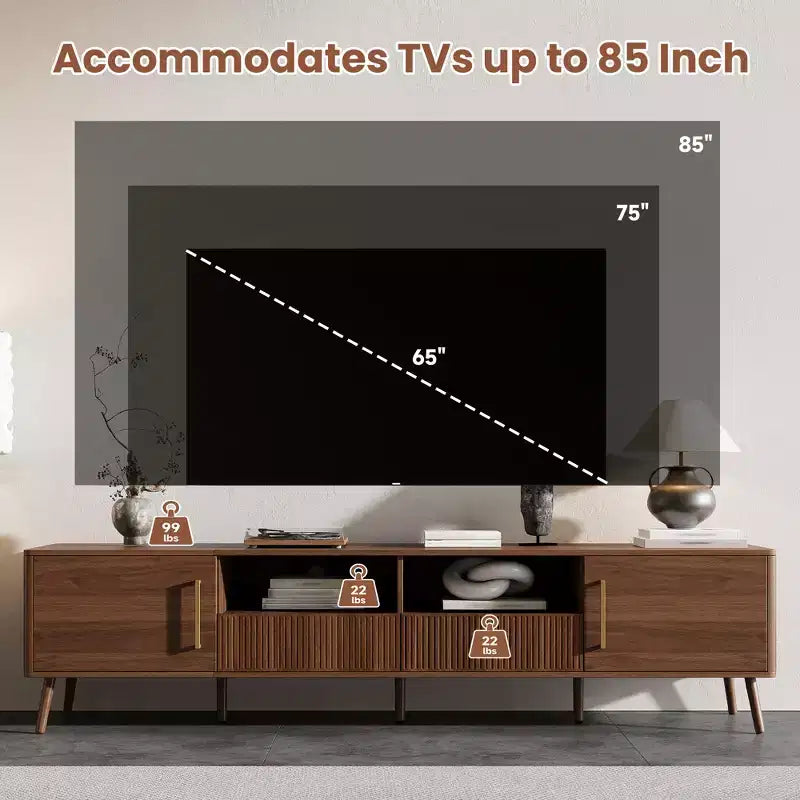 GDFStudio Saoirse 78 Modern Wood TV Entertainment Center with Soft-Close Doors, Open Shelf