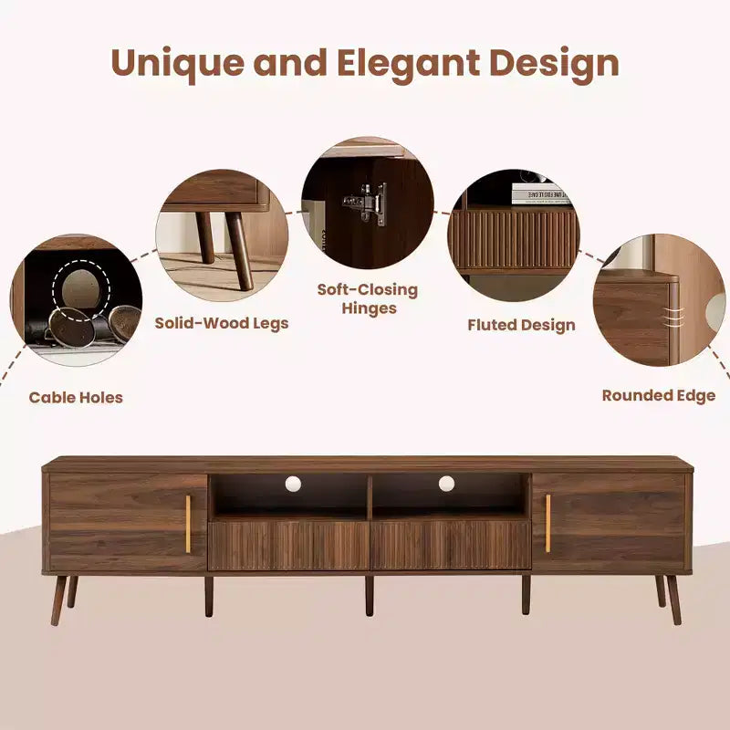 GDFStudio Saoirse 78 Modern Wood TV Entertainment Center with Soft-Close Doors, Open Shelf