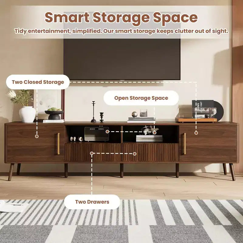 GDFStudio Saoirse 78 Modern Wood TV Entertainment Center with Soft-Close Doors, Open Shelf